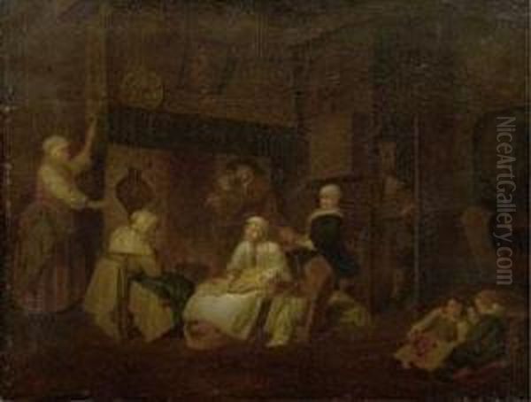 Besuch Bei Der Wochnerin Oil Painting by Jan Josef, the Elder Horemans