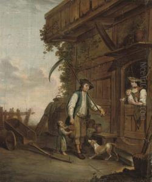 A Peasant With His Family By A Cottage Oil Painting by Jan Josef, the Elder Horemans