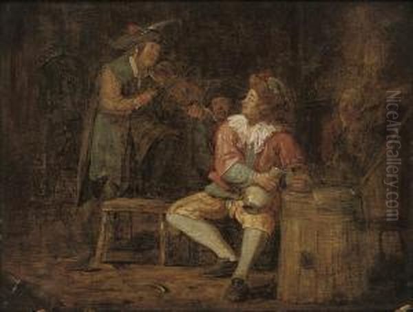 A Fiddler And Other Figures In A Tavern Oil Painting by Jan Josef, the Elder Horemans