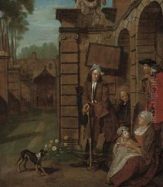 Figures In A Courtyard, Soldiers At Cross-bow Practice Beyond Oil Painting by Jan Josef, the Elder Horemans