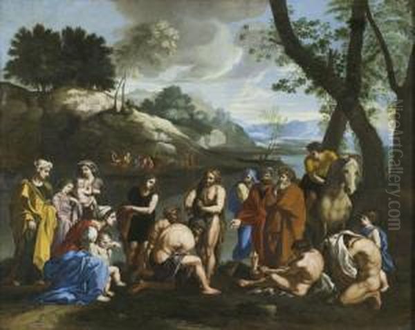 Saint Jean Baptisant Le Peuple, D'apres Nicolas Poussin Oil Painting by Jan Josef, the Elder Horemans