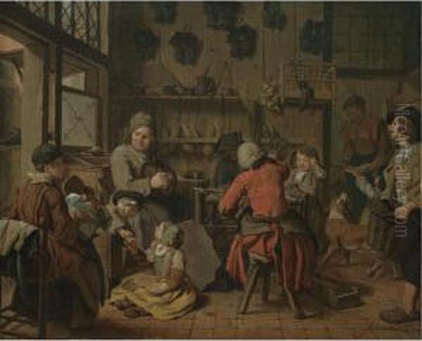 The Interior Of A Cobbler's Shop Oil Painting by Jan Josef, the Elder Horemans