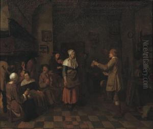 Peasants Making Music And Dancing In An Interior Oil Painting by Jan Josef, the Elder Horemans