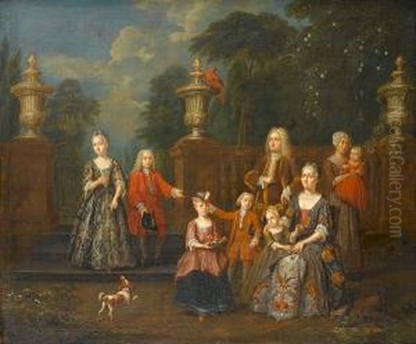 Portrait Of An Elegant Family Group In A Park Landscape Oil Painting by Jan Josef, the Elder Horemans