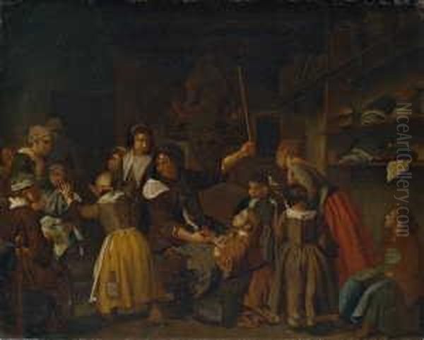 Zwei Schulszenen. 1. Die Knabenschule. 2. Die Madchenschule. Oil Painting by Jan Josef, the Elder Horemans