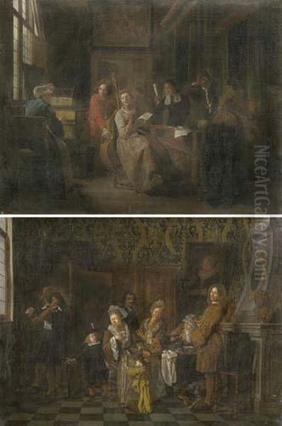 Gegenstucke: Kammermusikszenen. Oil Painting by Jan Josef, the Elder Horemans