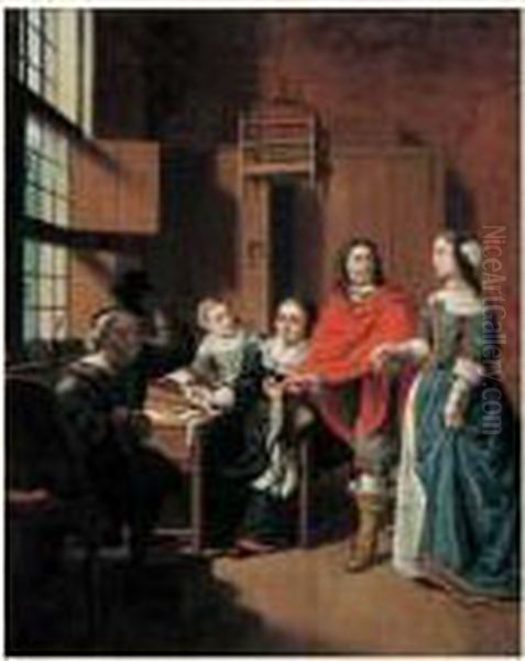 Scene D'interieur Hollandais Avec Un Professeur De Clavecin Oil Painting by Jan Josef, the Elder Horemans