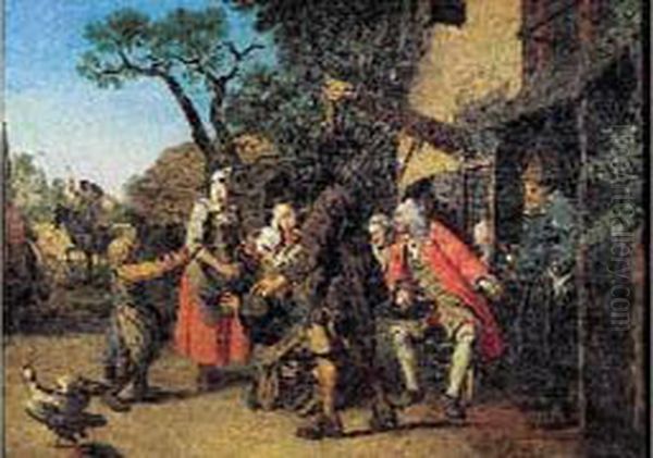 Reunion Devant L'auberge Oil Painting by Jan Josef, the Elder Horemans