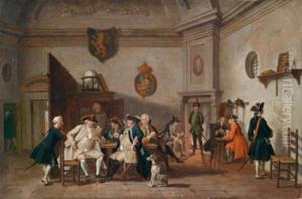 Eine Wachstube Mitrauchenden Offizieren Oil Painting by Jan Jozef, the Younger Horemans