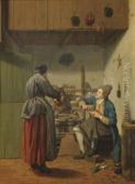 A Cobbler In His Workshop Oil Painting by Jan Jozef, the Younger Horemans