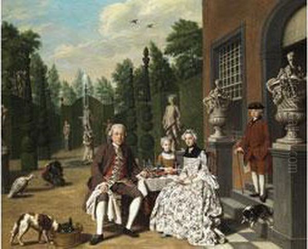 Adelige Familie Auf Der Terrasse Vor Dem Schloss Am Gedecktentisch Oil Painting by Jan Jozef, the Younger Horemans