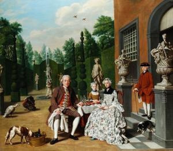 Gemalde Einer Adelsfamilie Beim Dinieren In Einer Parkanlage Oil Painting by Jan Jozef, the Younger Horemans