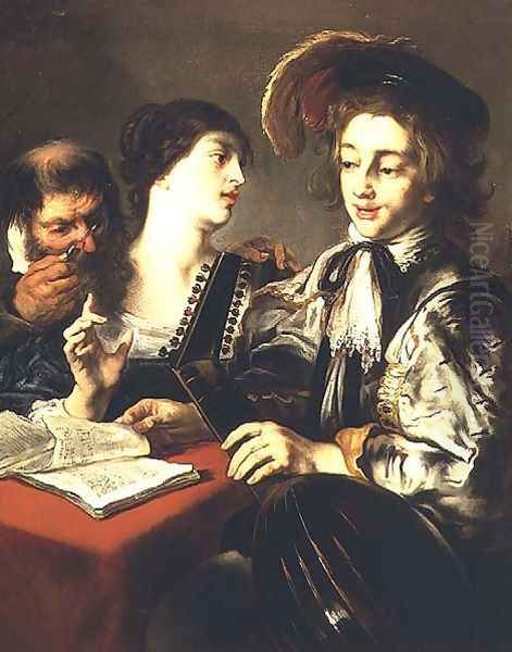 A Young Musician Oil Painting by Jan Cossiers