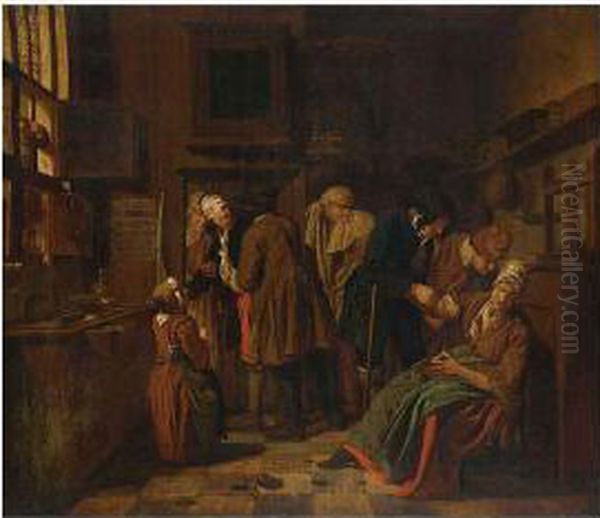 Figures Fighting In An Interior; Figures In A Kitchen Interior Oil Painting by Jan Jozef, the Younger Horemans