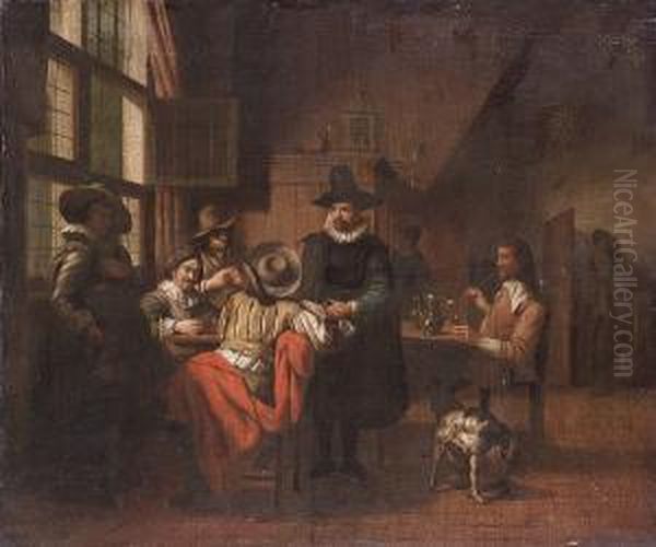 An Interior With Gentlemen Playing Cards Oil Painting by Jan Jozef, the Younger Horemans