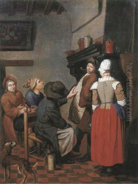 Company Smoking And Conversing In A Kitchen Oil Painting by Jan Jozef, the Younger Horemans