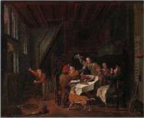 A Domestic Interior With A Family Quarreling Over A Meal Oil Painting by Jan Jozef, the Younger Horemans