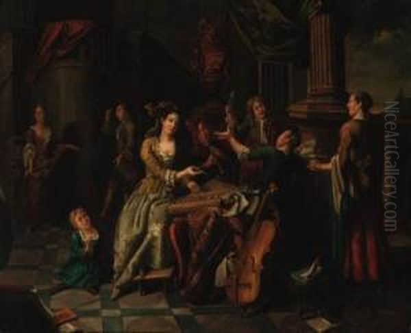 Elegany Company Making Music At A Table On A Terrace Oil Painting by Jan Jozef, the Younger Horemans