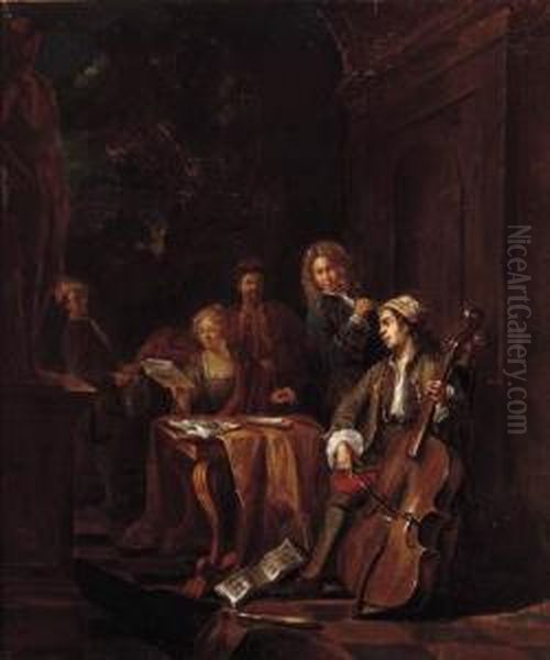 Elegant Company Making Music On A Terrace Oil Painting by Jan Jozef, the Younger Horemans