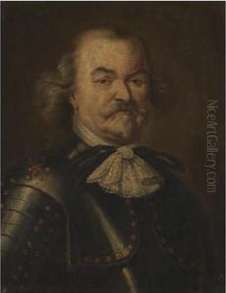 Portrait Of A Gentleman, Head And Shoulders, Wearing Armour,possibly Admiral De Ruyter Oil Painting by Peter Jacob Horemans