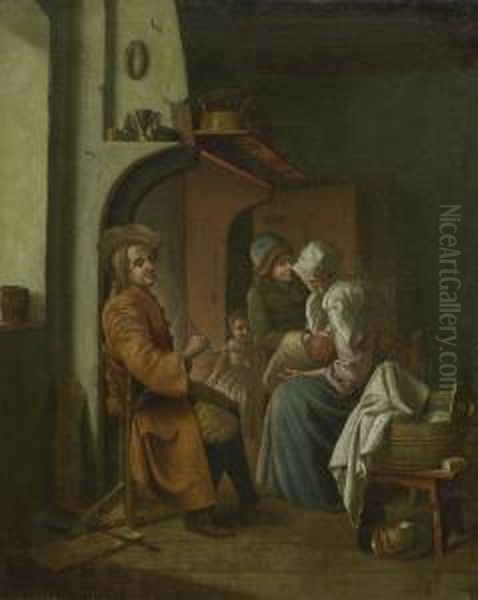 Bauernfamilie In Der Stube. Oil Painting by Peter Jacob Horemans