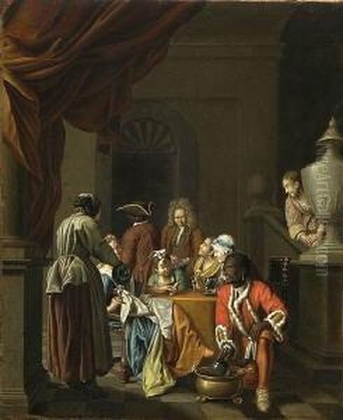 Musizierende Gesellschaft Im Salon
 - Vornehme Familie Beim Weintrinken In Der Halle. Oil Painting by Peter Jacob Horemans