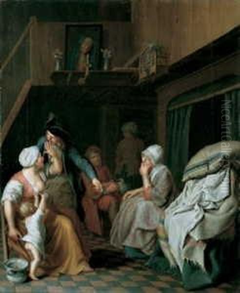 Hausliche Vertrautheit. Zwei Familienszenen. Oil Painting by Peter Jacob Horemans