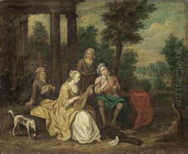 A Fete Champetre With Figures Playing Musical Instruments Oil Painting by Peter Jacob Horemans