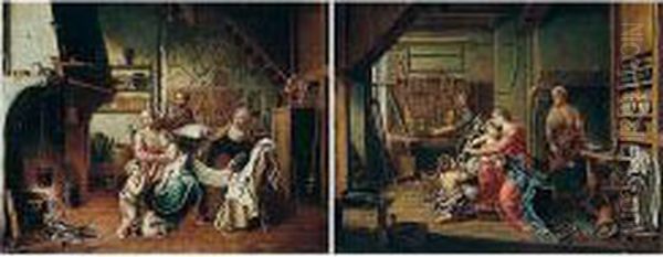 Interiors With The Holy Family, Saint Anne, And Saint John The Baptist Oil Painting by Peter Jacob Horemans