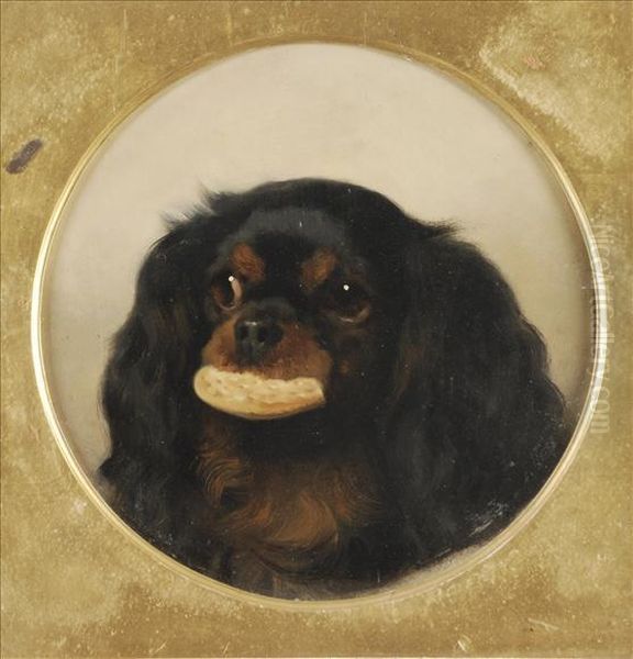 A Spaniel With A Biscuit Oil Painting by George W. Horlor