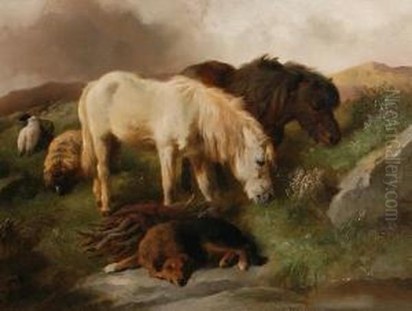 Highland Ponies Oil Painting by George W. Horlor