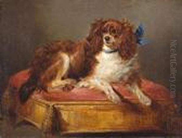 Spaniel On A Footstool Oil Painting by George W. Horlor