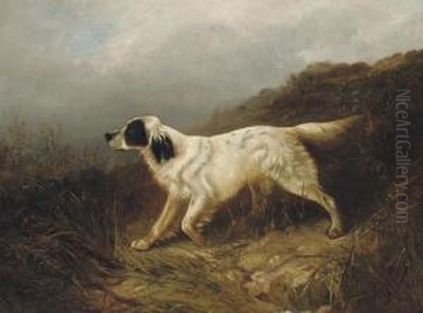 A Setter Oil Painting by George W. Horlor