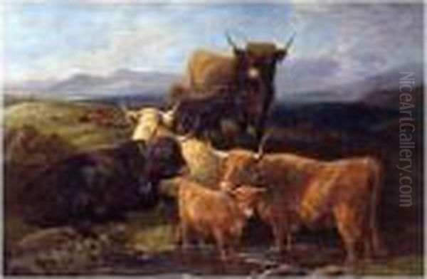 Highland Cattle Oil Painting by George W. Horlor