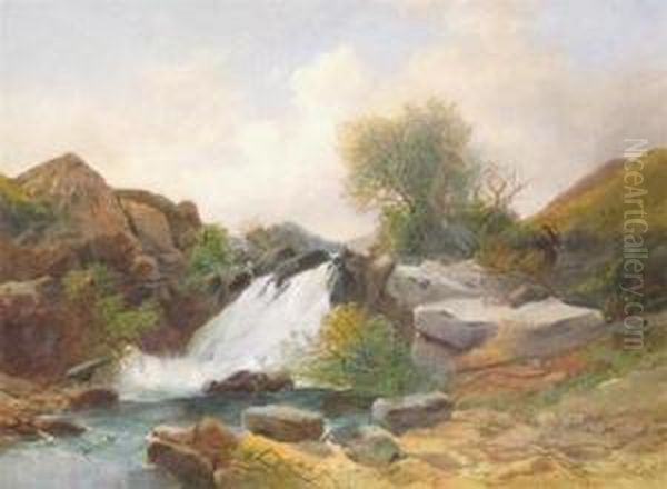 A Huntsman By A Waterfall Oil Painting by Joseph Horlor