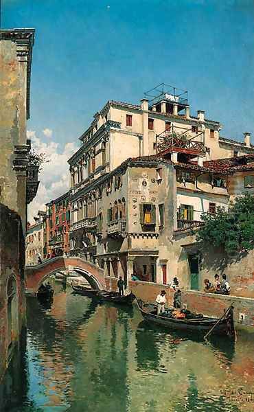 A Venetian Backwater Oil Painting by Federico del Campo