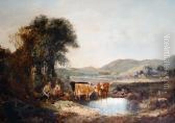 Cattle Watering Oil Painting by Joseph Horlor