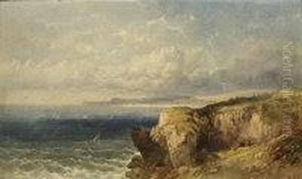 Figures On A Cliff, Looking Out To Sea Oil Painting by Joseph Horlor