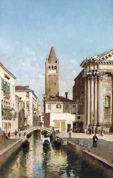 A Venetian Canal with the Church of San Barnaba and Campo San Barnaba, Dorsoduro, Venice Oil Painting by Federico del Campo