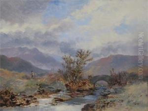 River Landscape Possibly On The Dart Oil Painting by Joseph Horlor