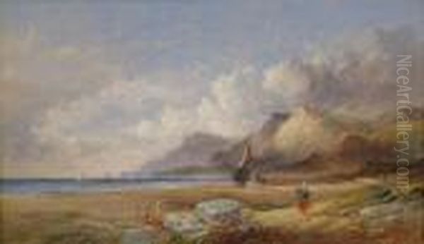 On The Devon Coast Signed 12 X 20in Oil Painting by Joseph Horlor