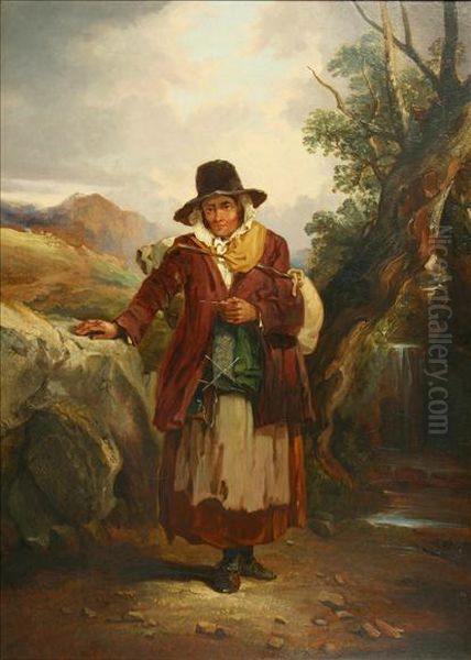 The Itinerant Welshwoman In The Hills Oil Painting by Joseph Horlor