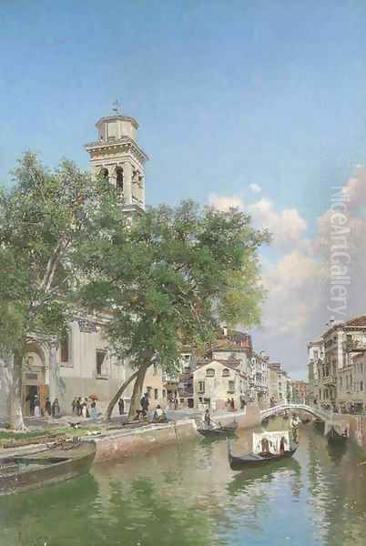 Gondolas on a Venetian Canal Oil Painting by Federico del Campo