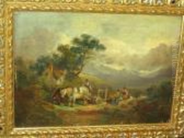 Welsh Scene, Wood Cart Oil Painting by Joseph Horlor