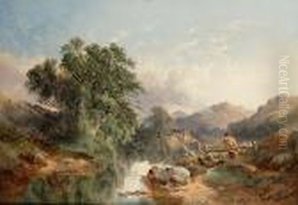 A Wooded River Landscape With A Figure In The Foreground Oil Painting by Joseph Horlor