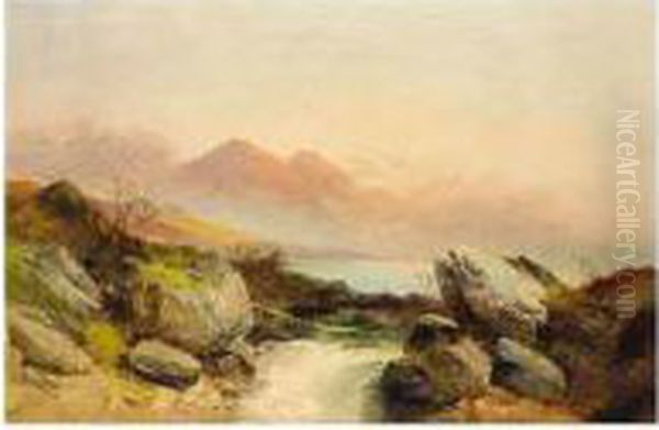 Highland Waterfall In The Morning Mist Oil Painting by Joseph Horlor