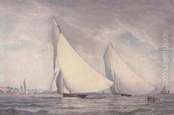 The Swedish Cutter 
Freja 
 Racing In The Solent Oil Painting by Friedrich Horner