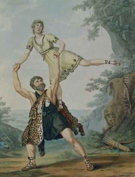 Madame Deshayes and James Harvey d'Egville (c.1770-1836) in the Ballet-Pantomime 'Hercules and Deianeira', pub. 1804 Oil Painting by Antoine Cardon