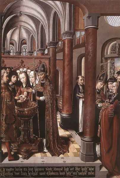 Baptism of St Libertus 1490s Oil Painting by Colijn de Coter