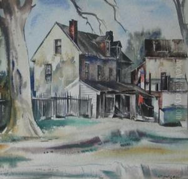 House On Treelined Street Oil Painting by Earl Horter